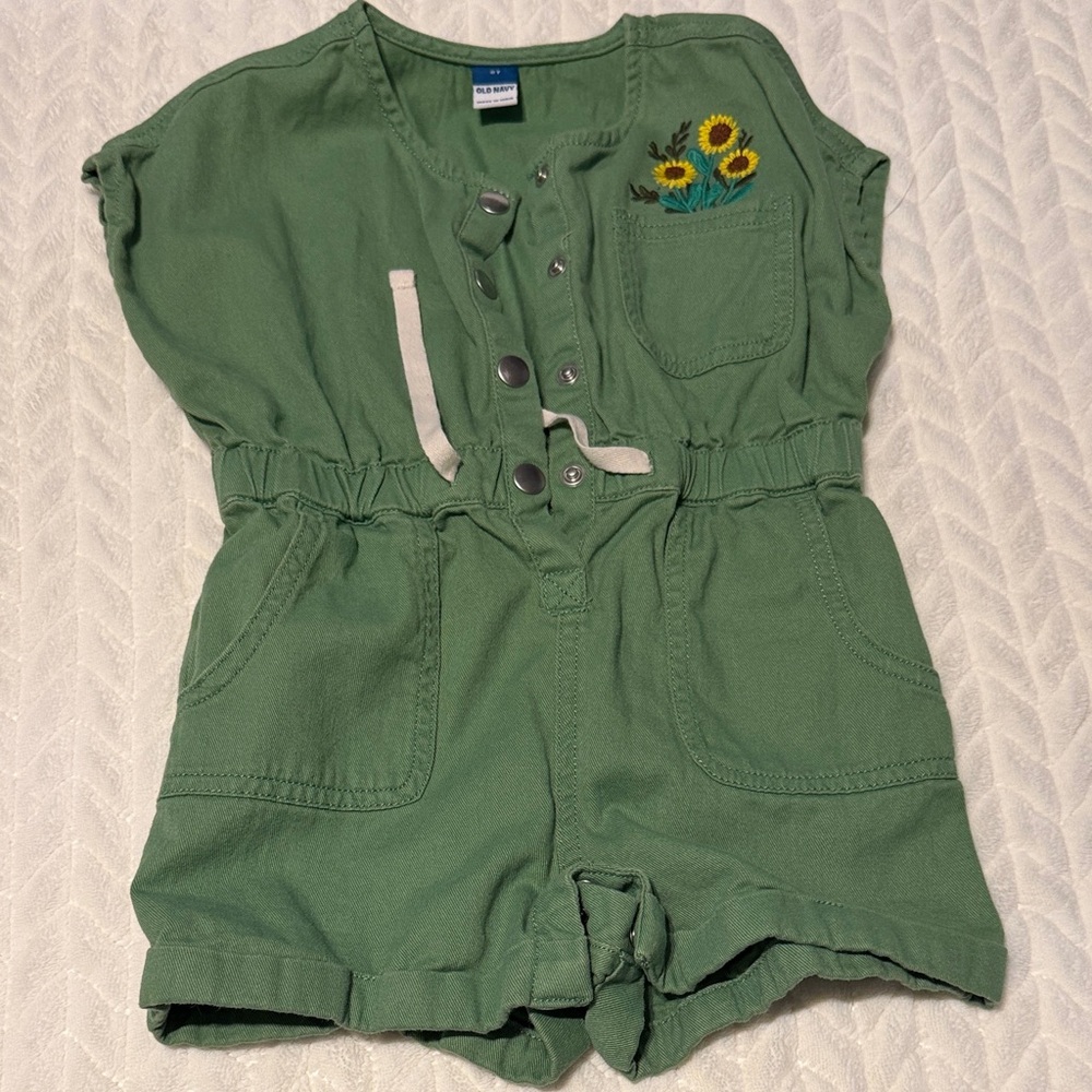Old Navy Olive Green Girls' Romper with Sunflower Accent